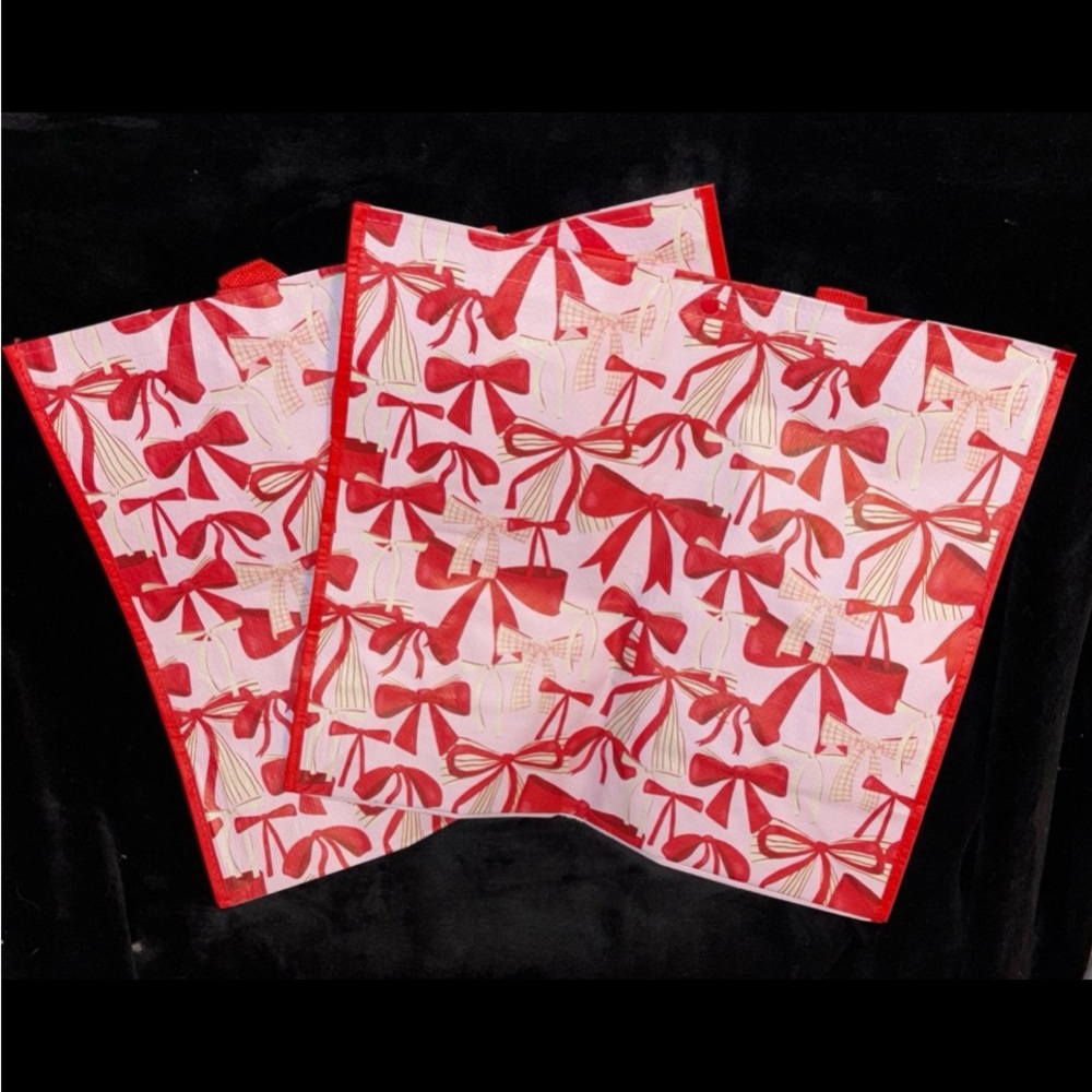 Pink and Red Bow Reusable Shopping Tote Bag - Set of 2